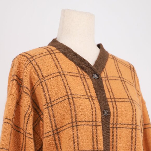 CALVIN KLEIN VINTAGE 80s Wool Silk Angora Windowpane Plaid Cardigan Sweater Sz M - Picture 3 of 6